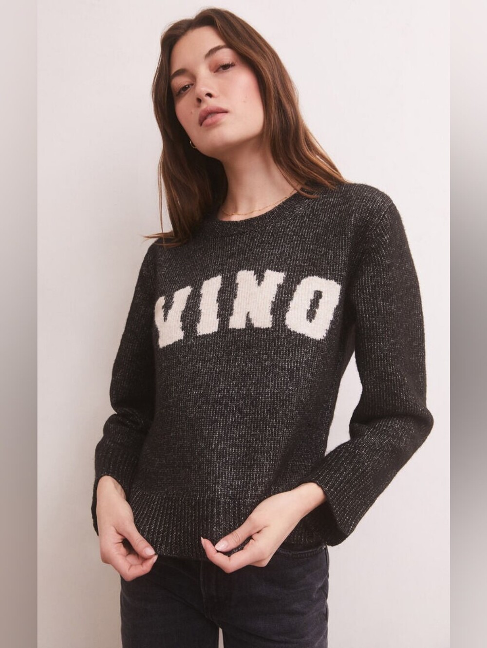 Z SUPPLY Serene Vino Graphic Sweater Black White Size Large